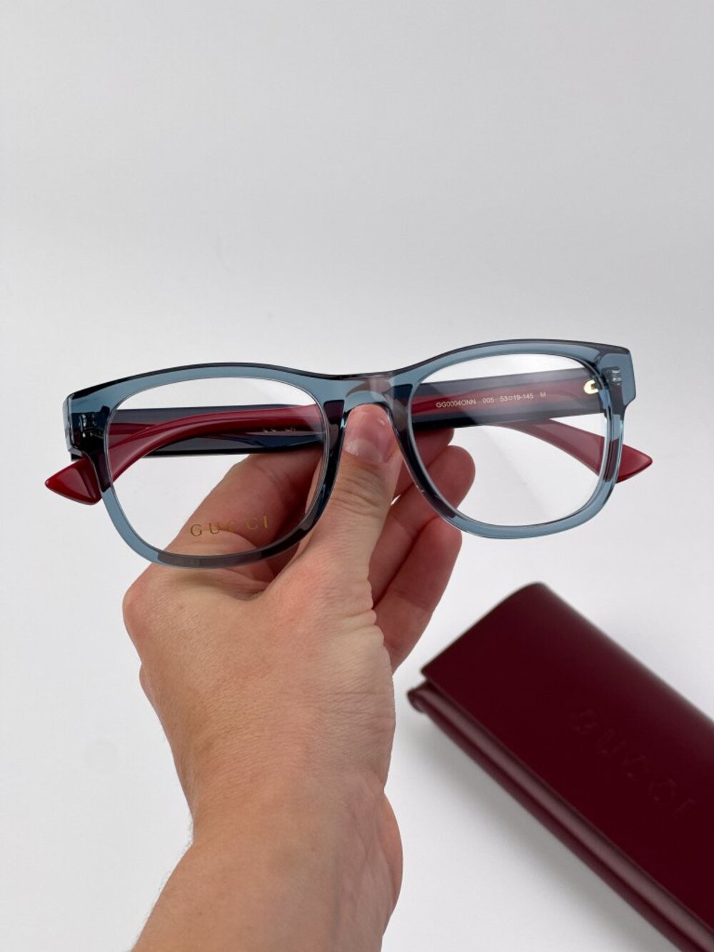 GUCCI GG0004ONN 005 BLUE SQUARE RECTANGLE EYEGLASSES